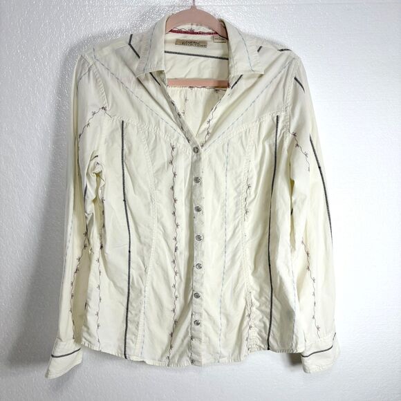 Natural Reflections Top Womens L Floral Stripe Pearl Snap Western Cowgirl Blouse - Picture 1 of 13